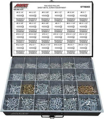 Value Collection - 2,000 Piece, #4x1/4 to #10 x 1-1/4, Steel Sheet Metal Screw Assortment - Pan Head, Phillips Drive, 1/4 to 1-1/2" Long, Grade 2 - All Tool & Supply