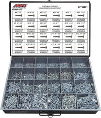 Value Collection - 2,400 Piece, #4x1/2 to #10 x 1-1/4, Steel Wood Screw Assortment - Flat Head, Phillips Drive, 1/2 to 3" Long, Grade 2 - All Tool & Supply