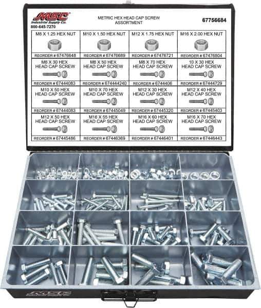 Value Collection - 200 Piece Steel Hex Head Cap Screws - M8 to M16 Thread, Grade 2 - All Tool & Supply