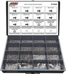 Value Collection - 1,400 Piece, #6-32 to #10-32, Stainless Steel Machine Screw Assortment - Pan Head, Phillips Drive, 1/4 to 1" Long, Grade 18-8 - All Tool & Supply