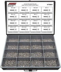 Value Collection - 1,300 Piece, #6x3/8 to #12 x 1-1/2, Stainless Steel Sheet Metal Screw Assortment - Pan Head, Phillips Drive, 3/8 to 1-1/2" Long, Grade 18-8 - All Tool & Supply