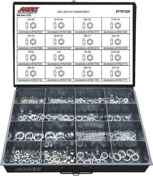 Value Collection - 1/4-20 to 3/4-16 Thread, 425 Piece Steel Nut Assortment - Grade 2 - All Tool & Supply