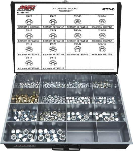 Value Collection - 1/4-20 to 5/8-18 Thread, 435 Piece Steel Nut Assortment - Grade 2 - All Tool & Supply