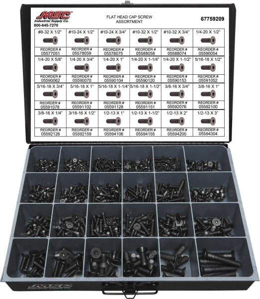 Value Collection - 965 Piece Alloy Steel Flat Head Cap Screws - #8-32 to 1/2-13 Thread - All Tool & Supply