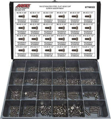 Value Collection - 1,095 Piece Stainless Steel Flat Head Cap Screws - #2-56 to 1/4-20 Thread, 18-8 - All Tool & Supply