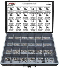 Value Collection - 685 Piece, #4-40 to 3/8-16, Stainless Steel Set Screw Assortment - Hex Head, Hex Socket Drive, 3/16 to 1" Long, Grade 18-8 - All Tool & Supply