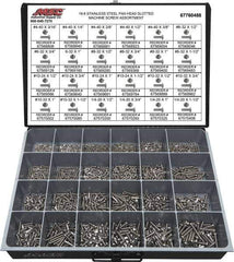 Value Collection - 1,950 Piece, #4-40 to 1/4-20, Stainless Steel Machine Screw Assortment - Pan Head, Slotted Drive, 3/16 to 1-1/2" Long, Grade 18-8 - All Tool & Supply