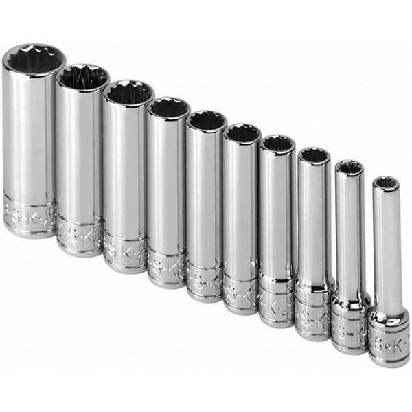 SK - 1/4" Drive Deep Socket Set - 3/16 to 9/16", Inch Measurement Standard - All Tool & Supply