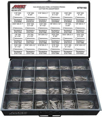 Value Collection - 1,250 Piece, 1/16 to 3/16" Pin Diam, Extended Prong Cotter Pin Assortment - 1/2 to 2" Long, 18-8 Stainless Steel - All Tool & Supply