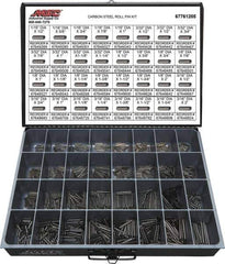 Value Collection - 157 Piece, 1/16 to 3/16" Pin Diam, Spring Pin Assortment - 1/2 to 2" Long, Grade 2 Steel - All Tool & Supply