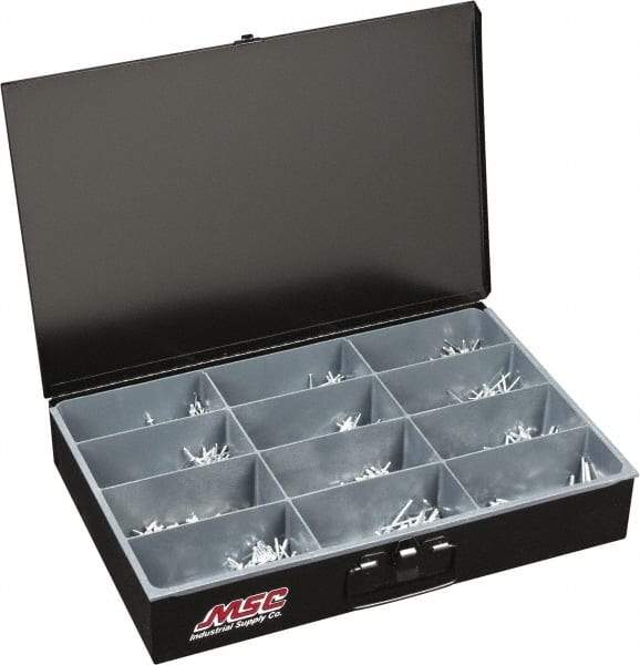 Value Collection - 1,000 Piece, 1/8 to 3/16" Hole Diam, Dome Head, Aluminum Blind Rivet Assortment - 1/8 to 5/8" Length, Steel Mandrel - All Tool & Supply