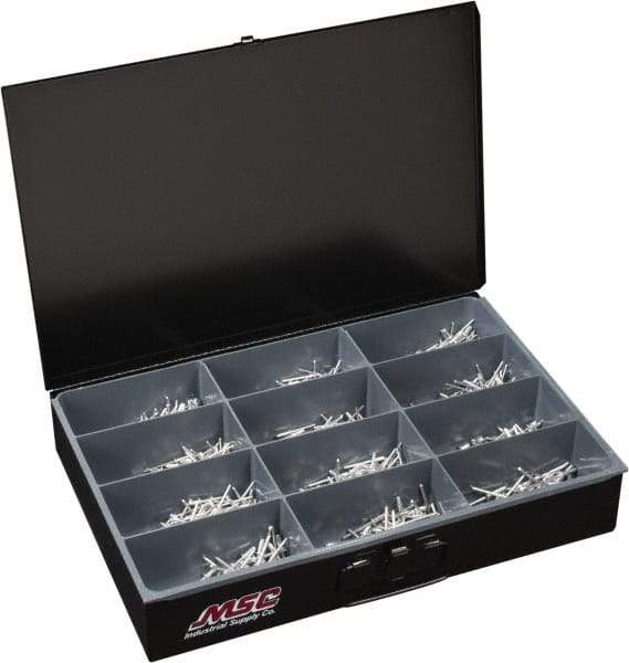 Value Collection - 1,000 Piece, 1/8 to 3/16" Hole Diam, Dome Head, Aluminum Blind Rivet Assortment - 1/8 to 5/8" Length, Aluminum Mandrel - All Tool & Supply