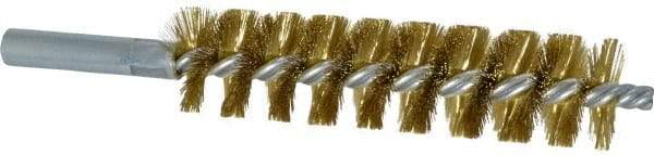 Schaefer Brush - 4" Brush Length, 1" Diam, Double Stem, Single Spiral Tube Brush - 6-1/4" Long, Brass, 12-24 Female Connection - All Tool & Supply