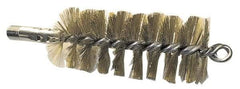 Schaefer Brush - 4-1/2" Brush Length, 3-1/4" Diam, Double Stem, Single Spiral Tube Brush - 8" Long, Brass, 1/4" NPSM Male Connection - All Tool & Supply