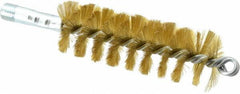 Schaefer Brush - 4-1/2" Brush Length, 1-1/2" Diam, Double Stem, Single Spiral Tube Brush - 8" Long, Brass, 1/4" NPSM Male Connection - All Tool & Supply