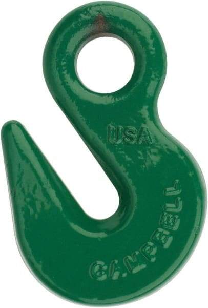 Campbell - 8,800 Lb Capacity, Chain Grade 100, Alloy Steel Eye Hook - 1/2" Hook Throat, 2.41" Reach, 3/4" Eye ID, 3/8" Chain Diam, 4" OAL - All Tool & Supply