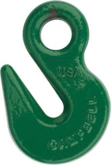 Campbell - 8,800 Lb Capacity, Chain Grade 100, Alloy Steel Eye Hook - 1/2" Hook Throat, 2.41" Reach, 3/4" Eye ID, 3/8" Chain Diam, 4" OAL - All Tool & Supply