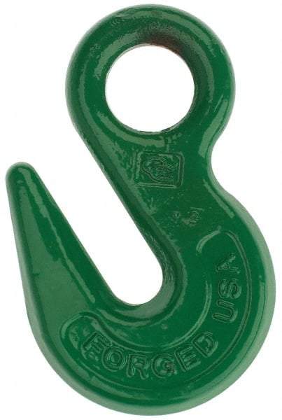 Campbell - 15,000 Lb Capacity, Chain Grade 100, Alloy Steel Eye Hook - 0.66" Hook Throat, 3.4" Reach, 1.12" Eye ID, 1/2" Chain Diam, 5.4" OAL - All Tool & Supply