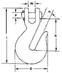 CM - 1/2 Inch Chain Diameter, Grade 80 Clevis Hook - 12,000 Lbs. Load Capacity, 19/32 Inch Inside Diameter, 19/32 Inch Pin Diameter, 19/32 Inch Hook Throat, 3-7/16 Inch Hook Width - All Tool & Supply