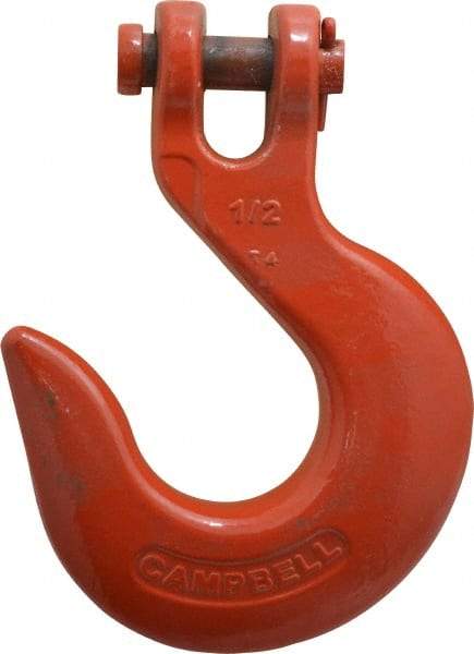 Campbell - 1/2 Inch Chain Diameter, Grade 80 Clevis Hook - 13,000 Lbs. Load Capacity, 5/08 Inch Inside Diameter, 9/16 Inch Pin Diameter, 1-3/4 Inch Hook Throat - All Tool & Supply