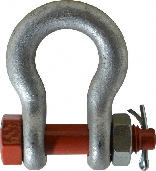 Campbell - 1/2" Nominal Chain Size, 3.33 Ton Alloy Steel Bolt Anchor Shackle - 1/2" Diam, 5/8" Pin Diam, 1-15/16" High x 13/16" Wide Inside Jaw, 1-1/4" Inside Width, 1-1/4" Max Body Thickness - All Tool & Supply