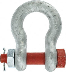 Campbell - 1" Nominal Chain Size, 12.5 Ton Alloy Steel Bolt Anchor Shackle - 1" Diam, 1-1/8" Pin Diam, 3-3/4" High x 1-11/16" Wide Inside Jaw, 2-1/2" Inside Width, 2-3/8" Max Body Thickness - All Tool & Supply