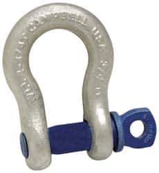 Campbell - 1-3/4" Nominal Chain Size, 25. Ton Carbon Steel Bolt Anchor Shackle - 1-3/4" Diam, 2" Pin Diam, 7" High x 2-7/8" Wide Inside Jaw, 4-3/4" Inside Width, 4" Max Body Thickness - All Tool & Supply