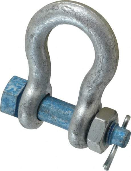 Campbell - 1/2" Nominal Chain Size, 2 Ton Carbon Steel Bolt Anchor Shackle - 1/2" Diam, 5/8" Pin Diam, 1-15/16" High x 13/16" Wide Inside Jaw, 1-1/4" Inside Width, 1-1/4" Max Body Thickness - All Tool & Supply