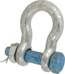 Campbell - 5/8" Nominal Chain Size, 3.25 Ton Carbon Steel Bolt Anchor Shackle - 5/8" Diam, 5/8" Pin Diam, 2-7/16" High x 1-1/16" Wide Inside Jaw, 1-9/16" Inside Width, 1-7/16" Max Body Thickness - All Tool & Supply