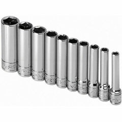 SK - 1/4" Drive Deep Socket Set - 3/16 to 9/16", Inch Measurement Standard - All Tool & Supply