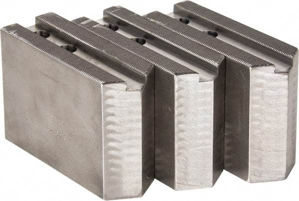 H & R Manufacturing - 1.5mm x 60° Serrated Attachment, Square Soft Lathe Chuck Jaw - 3 Jaws, Steel, 1.181" Btw Mount Hole Ctrs, 5" Long x 1-3/4" Wide x 3-1/2" High, 0.63" Groove, 12mm Fastener - All Tool & Supply