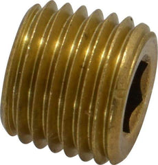 Unbrako - 1/4-18, 7/16" OAL, Brass Socket Pressure Plug - 3/4" Taper per Foot, 1/4" Hex Key - All Tool & Supply