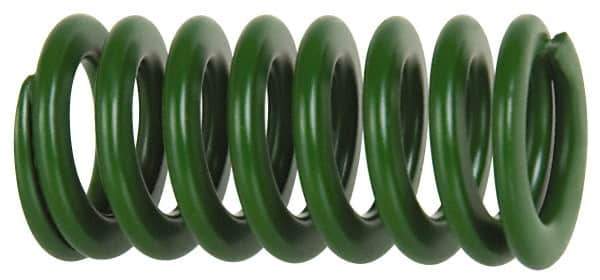 Associated Spring Raymond - 63mm Hole Diam, 38mm Rod Diam, 3" Free Length, Green Die Spring - 5076 N Max Deflection, 71mm Max Deflection, Light Duty, Chromium Alloy Steel - All Tool & Supply