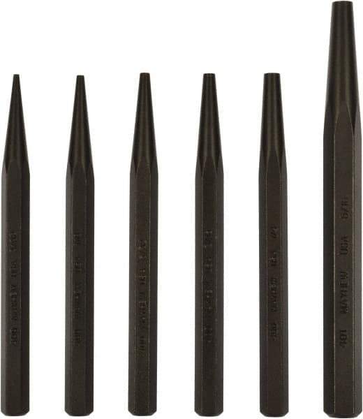 Mayhew - 6 Piece, 3/32 to 5/16", Starter Punch Set - Hex Shank, Steel, Comes in Pouch - All Tool & Supply