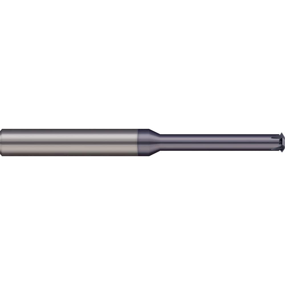 Single Profile Thread Mill: 8-32 to 8-56, 32 to 56 TPI, Internal & External, 3 Flutes, Solid Carbide 0.12″ Cut Dia, 3/16″ Shank Dia, 2″ OAL, AlTiN Coated