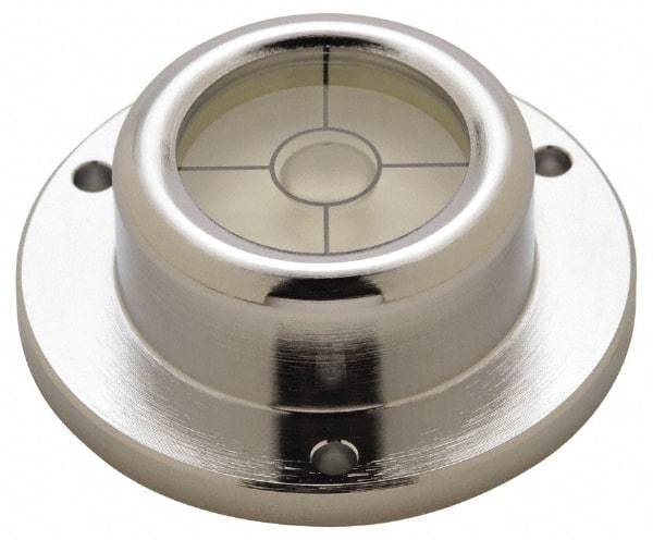 Geier & Bluhm, Inc. - 1-3/4 Inch Base Diameter x 0.63 Inch Overall Height, 1 Circle, Brass Bull's Eye Circular Level - 0.315 Inch Vial Diameter, 13/16 Inch Inner Diameter, 0.12 Inch Mounting Hole Diameter, 0.1 Inch Sensitivity, -40 to 160°F, Cross Lines - All Tool & Supply