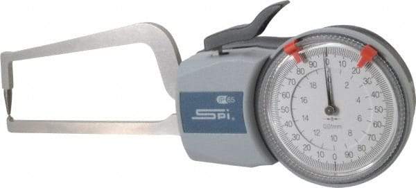 SPI - 20mm Max Measurement, 0.01mm Graduation, Outside Dial Caliper Gage - 80mm Leg Length, 0.03mm Accuracy - All Tool & Supply