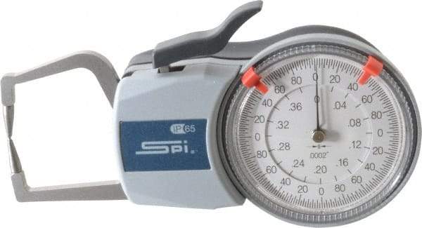 SPI - 0.4 Inch Max Measurement, 0.0002 Inch Graduation, Outside Dial Caliper Gage - 1.37 Inch Leg Length, 0.0008 Inch Accuracy - All Tool & Supply