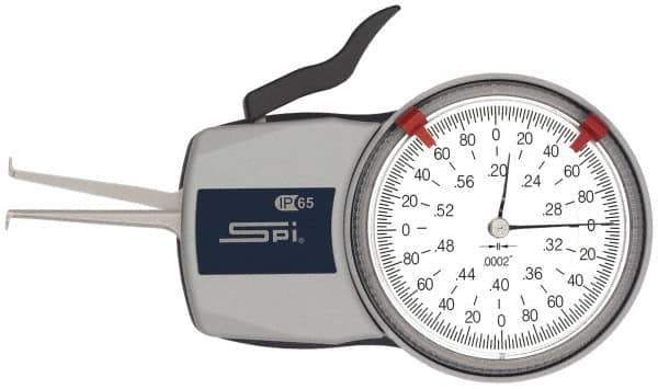 SPI - 0.2 to 0.6" Inside Dial Caliper Gage - 0.0002" Graduation, 0.0008" Accuracy, 1.37" Leg Length, 0.09" Deep x 0.032" Wide Groove, Ball Contact Points - All Tool & Supply