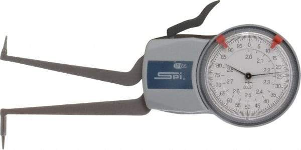 SPI - 2 to 2.8" Inside Dial Caliper Gage - 0.0005" Graduation, 0.0015" Accuracy, 3.3" Leg Length, 0.31" Deep x 0.1" Wide Groove, Ball Contact Points - All Tool & Supply