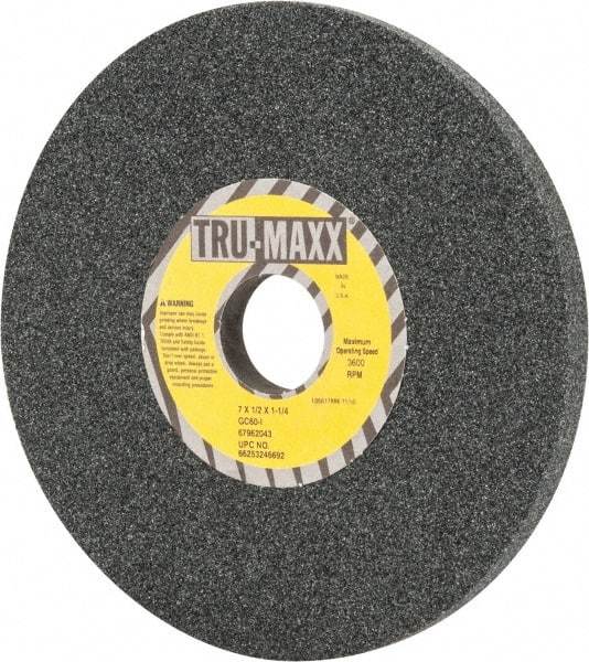 Tru-Maxx - 7" Diam x 1-1/4" Hole x 1/2" Thick, I Hardness, 60 Grit Surface Grinding Wheel - Silicon Carbide, Type 1, Medium Grade, 3,600 Max RPM, Vitrified Bond, No Recess - All Tool & Supply