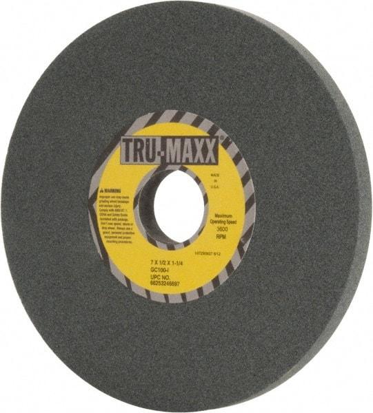 Tru-Maxx - 7" Diam x 1-1/4" Hole x 1/2" Thick, I Hardness, 100 Grit Surface Grinding Wheel - Silicon Carbide, Type 1, Fine Grade, 3,600 Max RPM, Vitrified Bond, No Recess - All Tool & Supply