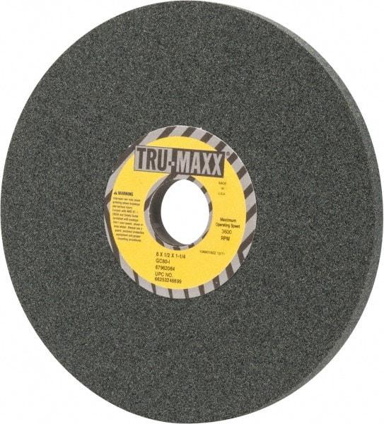 Tru-Maxx - 8" Diam x 1-1/4" Hole x 1/2" Thick, I Hardness, 80 Grit Surface Grinding Wheel - Silicon Carbide, Type 1, Medium Grade, 3,600 Max RPM, Vitrified Bond, No Recess - All Tool & Supply