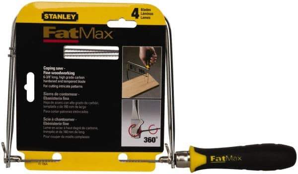 Stanley - 6-3/8" Bi-Metal Blade Coping Saw - Ergonomic ABS, TPR Handle with Cushion Grip, 13" OAL, 6-3/4" Throat Depth - All Tool & Supply