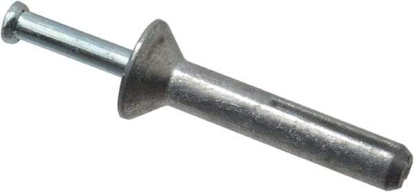 Powers Fasteners - 1/4" Diam, 1/4" Drill, 1-1/2" OAL, 7/8" Min Embedment Hammer Drive Concrete Anchor - Steel (Drive Pin)/Zamac Alloy (Body), Zinc-Plated Finish, Flat Head - All Tool & Supply