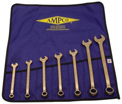 Ampco - 7 Piece, 3/8" to 7/8", 12 Point Combination Wrench Set - Inch Measurement Standard, Aluminum Bronze Finish, Comes in Roll-Up Pouch - All Tool & Supply