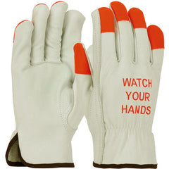 ‎68-165HV/XL Leather Drivers Gloves - TG Cowhide - Superior Grade - Hi-Vis Orange Fingertips & Logo - Keystone