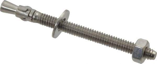 Powers Fasteners - 1/4" Diam, 1/4" Drill, 3-1/4" OAL, 1-1/4" Min Embedment Wedge Expansion Concrete Anchor - 304 Stainless Steel, Hex Nut Head, Hex Drive, 2-1/4" Thread Length - All Tool & Supply