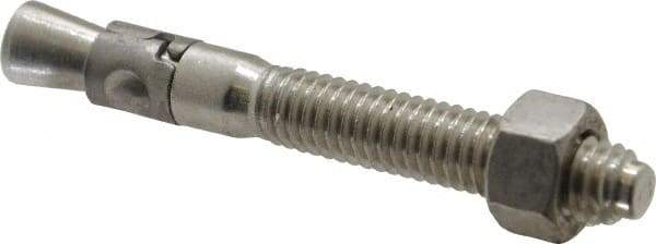 Powers Fasteners - 3/8" Diam, 3/8" Drill, 3" OAL, 1-1/4" Min Embedment Wedge Expansion Concrete Anchor - 304 Stainless Steel, Hex Nut Head, Hex Drive, 1-7/8" Thread Length - All Tool & Supply