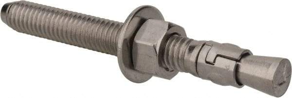 Powers Fasteners - 3/8" Diam, 3/8" Drill, 3-1/2" OAL, 1-1/4" Min Embedment Wedge Expansion Concrete Anchor - 304 Stainless Steel, Hex Nut Head, Hex Drive, 2-3/8" Thread Length - All Tool & Supply